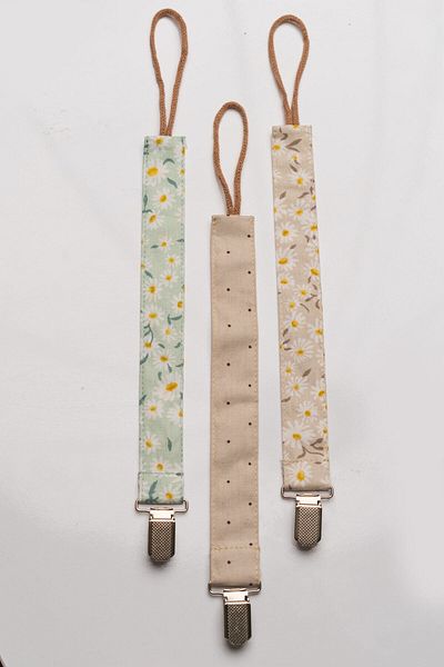 MyVera Daisy Mink Polka Dot Pacifier Strap Set - 3-Piece Pacifier Chain Set - 100% Cotton Fabric