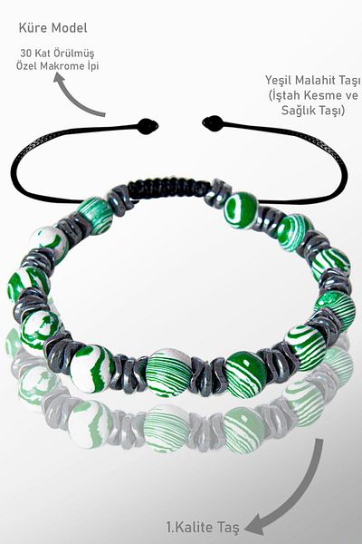 Tesbih Atölyesi Green Malahit Jewelled Certified Bracelet - Adjustable