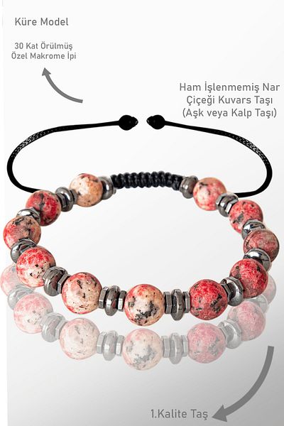 Tesbih Atölyesi Pomegranate Flower Patterned Quartz Bracelet - Certified and Raw Unprocessed