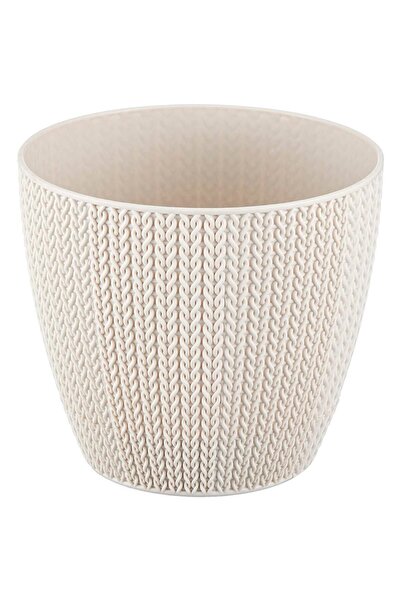 ToXA Sümela Örgü Saksı No1 0,50 Litre Kirli Beyaz 11cm Küçük Plastik Kendinden Tabaklı Çiçek Saksısı