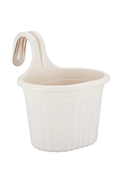 ToXA 3 Litre Kirli Beyaz Askılı Balkon Saksısı Dekoratif Plastik Saksı Tombik...