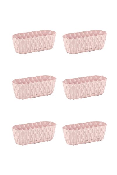 ToXA 6 Adet Elmas Uzun Saksı Seti 1,9 Litre Pembe 27,5cm Kaktüs Menekşe Sukul...