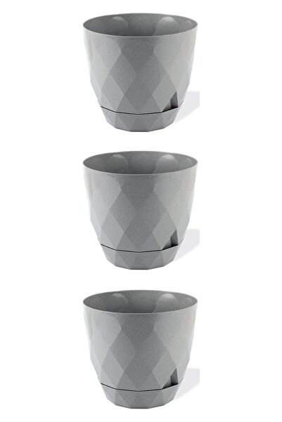 ToXA 3 Adet Karasu Plastik Yakamoz No2 Saksı Granit Gri Tabaklı Dekoratif Çiç...