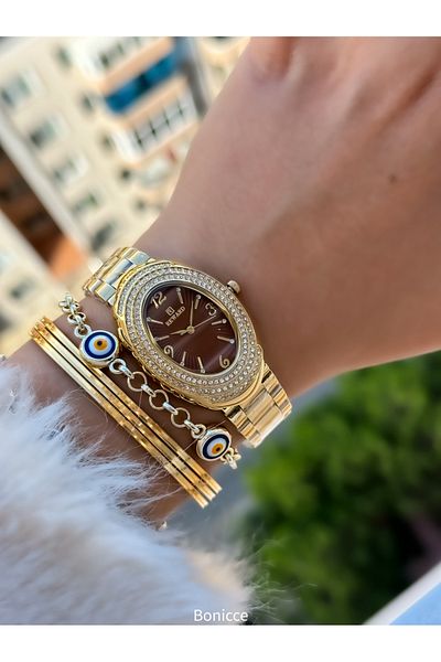Reward Colorful Steel Cord Brand Women's Watch and Bracelet - Golden Yellow