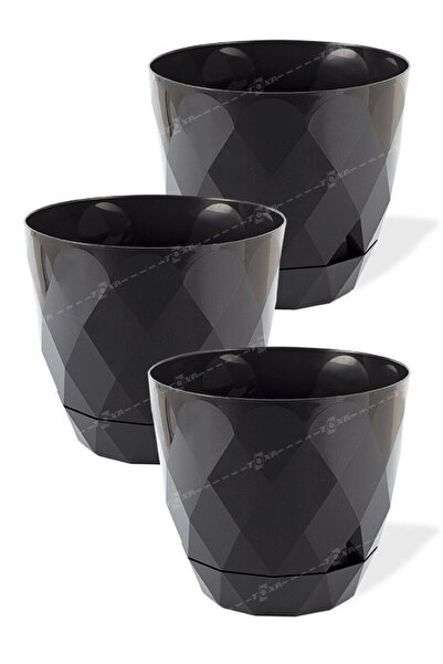 3 Pieces Blackwater Plastic Yakamoz No2 Flower Pot with Anthracite Plate
