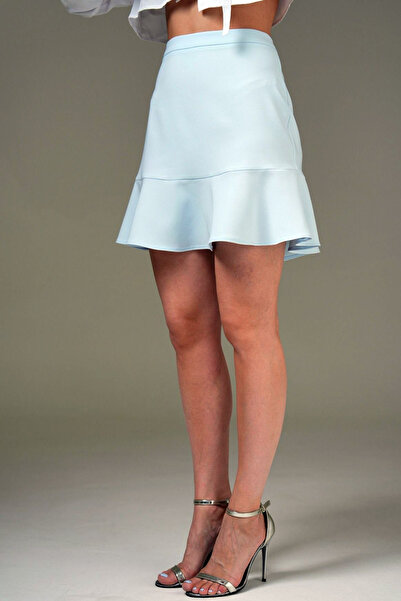 Naliru Kadın Fermuarlı Etek Ucu Volanlı Fırfırlı Mini Etek