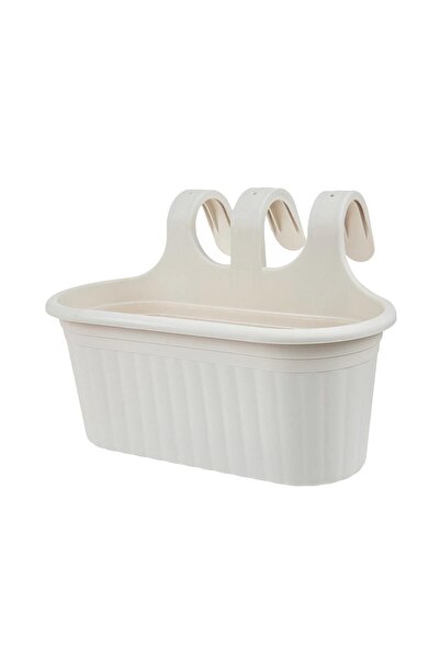 ToXA 6,5 Litre Kirli Beyaz Askılı Balkon Saksısı Dekoratif Plastik Saksı Tombik No2