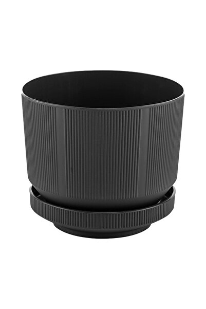 ToXA 9 Litre Antrasit Dekoratif Lüks Saksı No4 Iç Dış Mekan Tabaklı Plastik Çiçek Saksısı Ø27x23cm