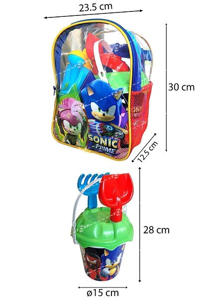 ToXA Sonic Prime 8-Piece Beach and Sea Sand Bucket Set - Toy with Backpack 03501