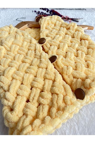 Alize Puffy fine Lemon Color Hand Knitted Baby Vest 0-2 Years