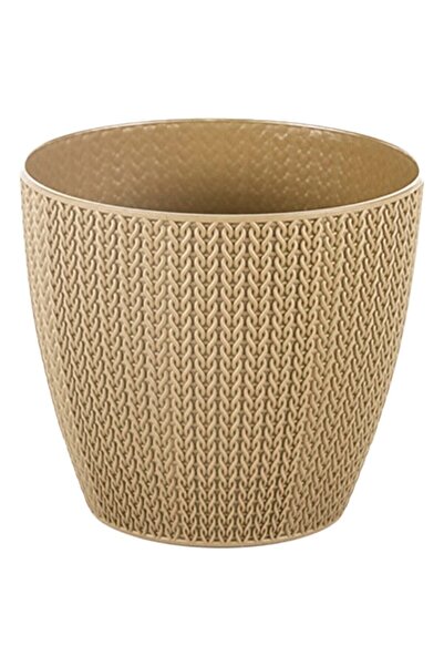 ToXA Sümela Örgü Saksı No3 2,5 Litre Mocha Kahve 17,3cm Plastik Kendinden Tabaklı Bitki Çiçek Saksısı