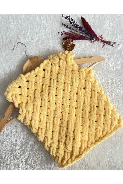 Alize Puffy fine Limon Rengi El Örgüsü Bebek Yeleği 0-2 Yaş