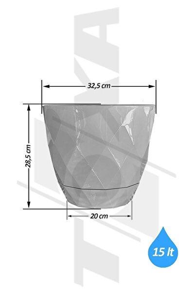 ToXA 15 Litre Beyaz Prizma Desenli Büyük Boy Tabaklı Plastik Saksı Yakamoz No6 Ø32,5x28,5cm
