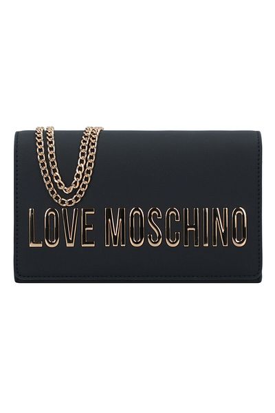 Love Moschino سلسلة جلدية سوداء مع حزام، حقيبة كتف نسائية Jc4103pp1mkd0