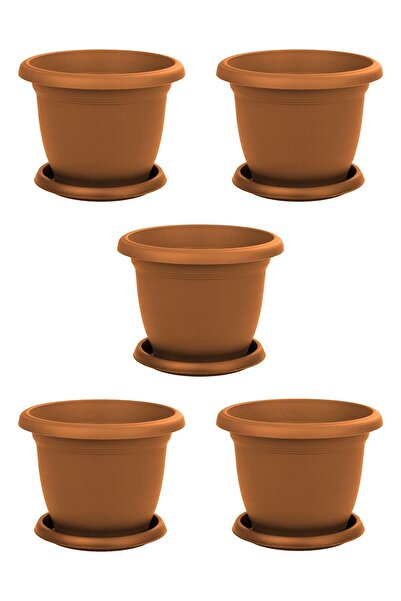 ToXA 5 Adet Villa No1 Saksı 0.6 Litre 12,5cm Küçük Boy Delikli Tabaklı Mat Pl...