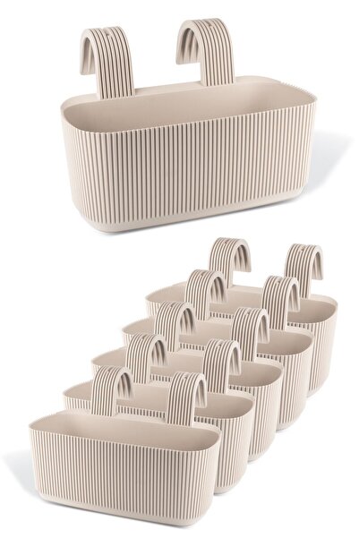 ToXA 6 Adet Pera Kendinden Askılı Saksı Latte Bej Karasu Plastik Ayar Aparatl...