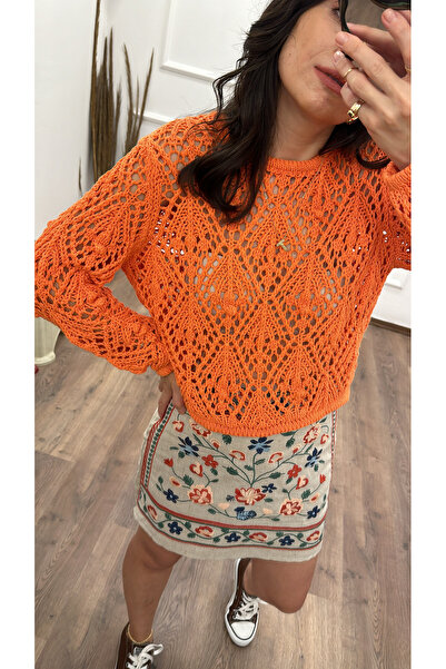 Gonca İzmit Ajurlu Uzun Kollu Crop Triko