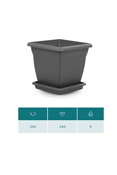 SERİNOVA Villa Kare Saksı 9 Litre Antrasit