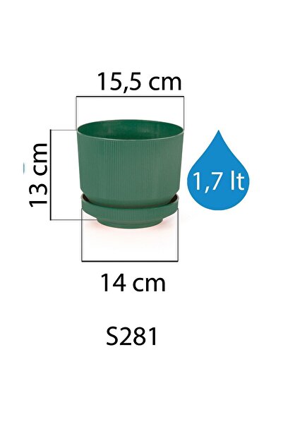 ToXA 1.7 Litre Yeşil Dekoratif Lüks Saksı No1 Iç Dış Mekan Tabaklı Plastik Çiçek Saksısı Ø15,5x13cm