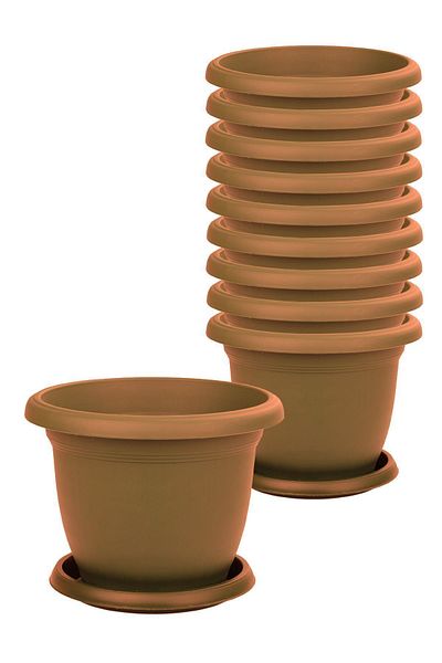 ToXA Villa No1 - 10 Pieces 0.6 Liter Round Plastic Flower Pot 12.5cm Small Size with Perforated Saucer