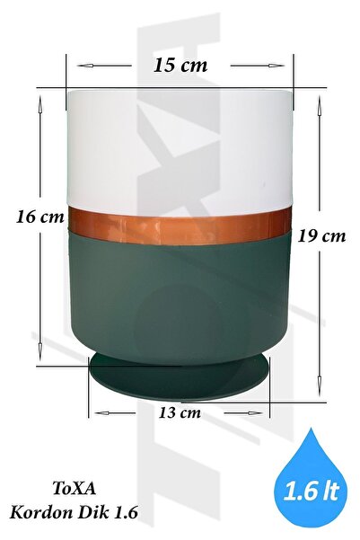 ToXA Süzgeçli Drenajlı 1.6 Litre Ayaklı Kordon Dik Saksı Plastik Çiçek Saksısı Antrasit
