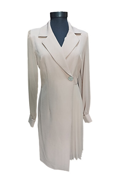 star form Düğme Detaylı Kruvaze Eteği Piliseli Şifon Kol Elbise