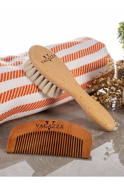 VAGAZZA COSMETİC 100% Natural Baby Brush & Wooden Baby Comb (SET OF 2)