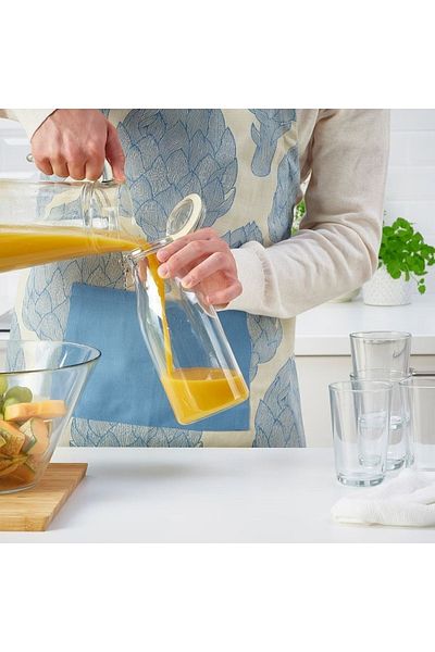 IKEA كوركين 1 لتر 23 سم غطاء زجاجي مانع للتسرب مع قفل