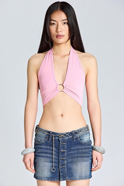 boutiquen 1832 Göğsü Halka Detaylı Pembe Bluz