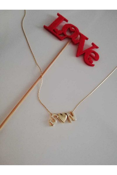 Judas Takı Gold Color Mini Double Headed Heart Letter Necklace