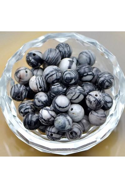 eHediyecim Jasper - Zebra Sphere Cut Φυσική Πέτρα - 8 mm - 20 Τεμάχια