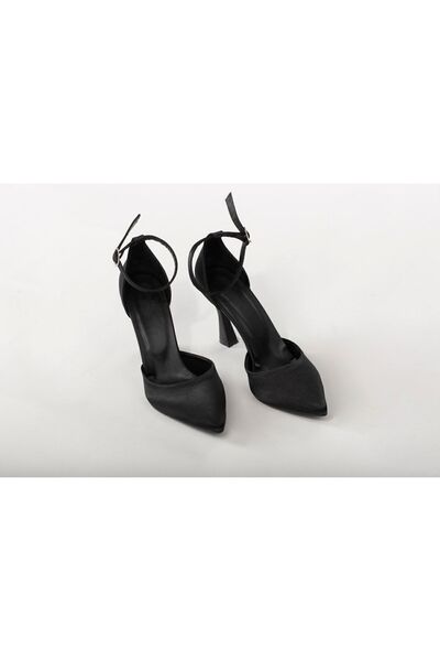Modavien Pantofi de rochie de seară din satin negru de 9 cm pentru femei 352 (Mucegaiul complet.)