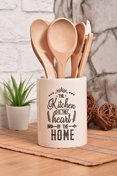 ŞURA MUTFAK Ceramic Kitchen Countertop Upright Cutlery Holder, Decorative Organizer