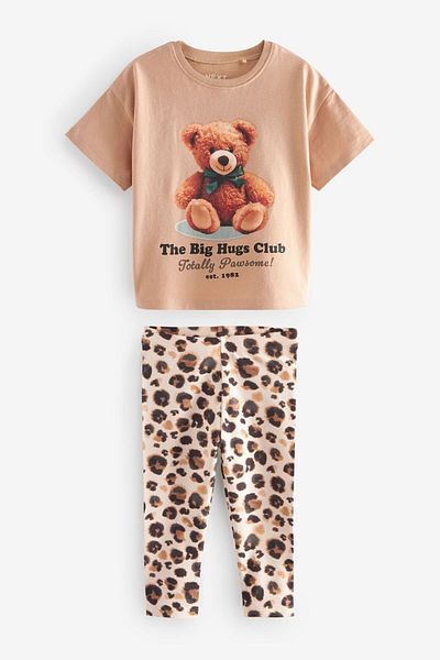 Next Baby Cotton Brown Leopard Print Short Sleeve Tight Set