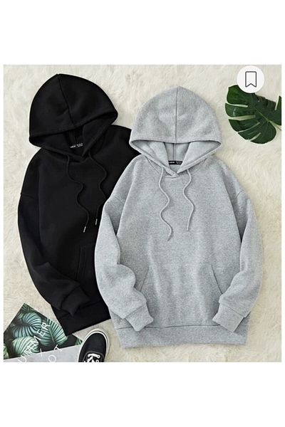 BYMEER Διπλό Μαύρο και Γκρι Απλό Φούτερ Oversize 2 ΤΕΜ