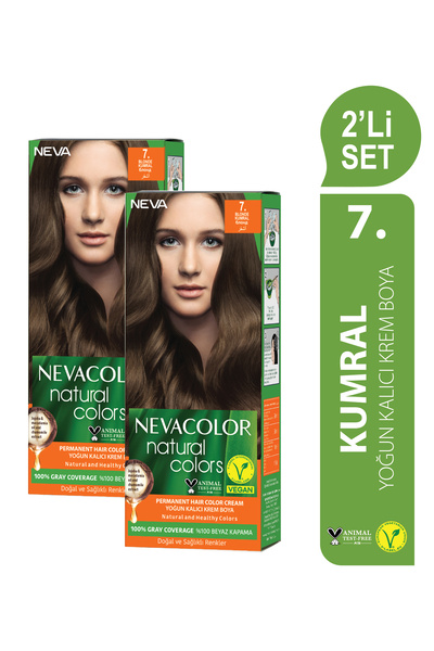 Neva Color Natural Colors 2'Lİ SET 7. KUMRAL Kalıcı Krem Saç Boyası Seti
