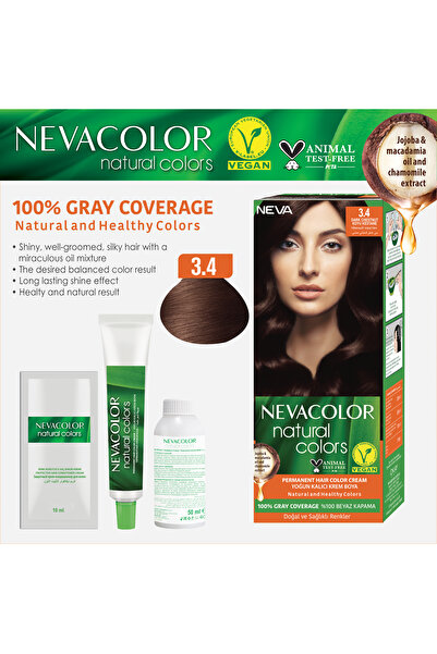 Neva Color Natural Colors 3.4 KOYU KESTANE Kalıcı Krem Saç Boyası Seti