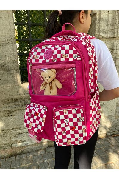 DOLCEZZA Αδιάβροχο σχολικό σακίδιο πλάτης μεγάλου μεγέθους με υφασμάτινο αλεξίπτωτο και δώρο αρκουδάκι