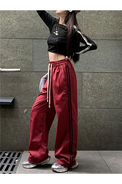 Touz Moda Unisex Y2K Λεπτομερές κόκκινο αθλητικό παντελόνι