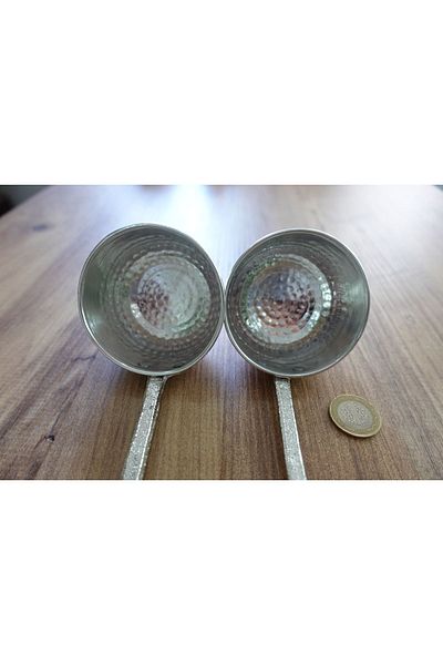 antepistachios Copper Large Size Pot Scoop - 2 Pieces Silver Color