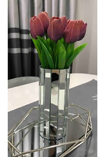 extrasepetim Καθρέφτης Ασημένιο Στρογγυλό Βάζο - 20 εκ. Ύψος Κομψή διακόσμηση