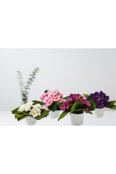 Cennet Home Menekşe seti 4 lü pembe beyaz lila mor beyaz saksıda yapay çiçek