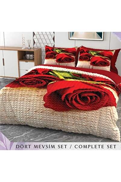 BEYZADE HOME 3d Dört Mevsim Kapitoneli Nevresim Takımı 6 Parça %100 Pamuk Saten AŞK MEKTUBU