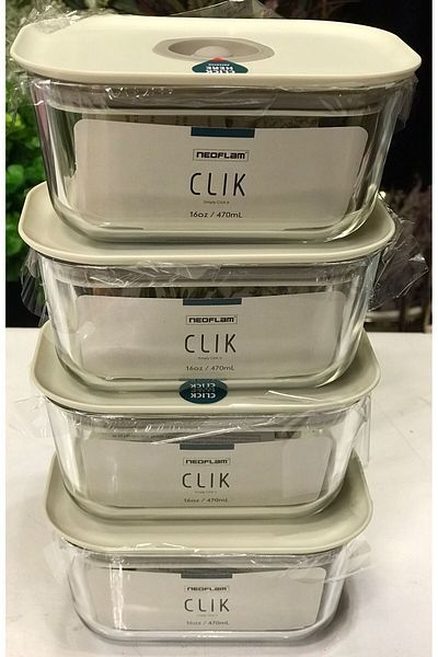 NEOFLAM Beige 470 ml 4 Piece Set - Fika Clik Rectangular Storage Container