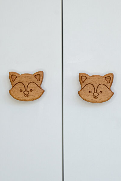 Üreet Fox Pattern (2 Pcs) Baby Kids Room Wooden Furniture Cabinet Drawer Handle