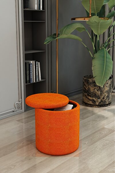 mhrgroup cma CMA GROUP MOBİLYA TURUNCU TEDDY KUMAŞLI DEKORATİF SANDIKLI SİLİNDİR PUF BENCH 2
