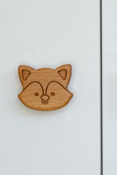 Üreet Tilki Desenli (1 ADET) Bebek Çocuk Odası Ahşap Mobilya Dolap Çekmece Kulpu