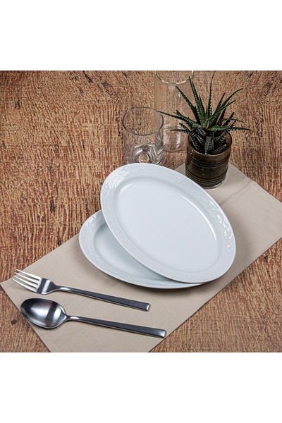 Güral Porselen 30 cm Wide Spring Branch 2 Pieces Decorless Boat Plate