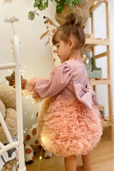 penu baby kids Gül Kurusu Tütülü Uzun Kol Kız Bebek Elbise - Princess