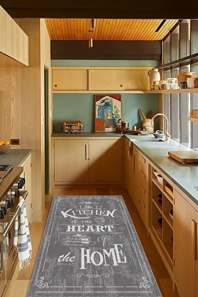 Dally Home Dijital Baskılı Kaymaz Taban Yıkanabilir Kitchen Desenli Gri Mutfa...